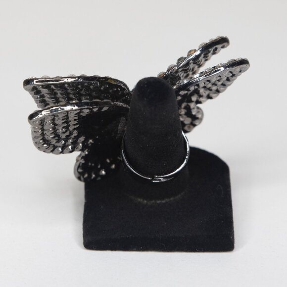 Fashion Rhinestone Butterfly Ring Size 6.25 Adjustable Band - Picture 5 of 16